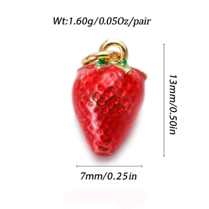 Macro shot of red strawberry pendant charm with detailed 13x7mm size and weight dimensions