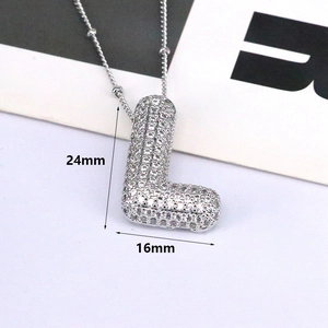 L-letter necklace pendant with white cubic zirconia stones, height 24mm and width 16mm