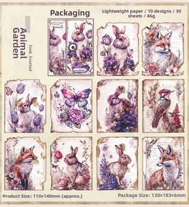 Detail view of vintage animal and floral decorative collage paper for junk journaling