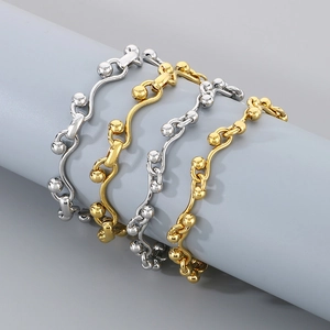 Hip hop style gold and silver stainless steel chain link bracelets set for women