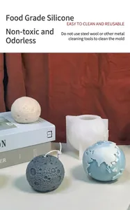 Close-up of food-grade silicone molds and 3D moon and earth textured scented candles