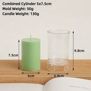 Detailed view of cylindrical candle mold showing dimensions of 5x7.5cm for DIY crafts