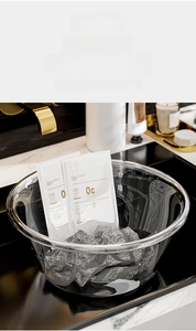 Detail of high-transparency basin with thick durable walls and smooth rounded edges