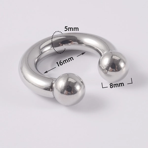 Detailed view of 5mm steel horseshoe circular barbell with 16mm inner diameter dimensions
