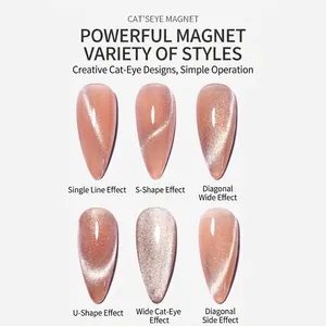 Dual-head cat eye nail magnet tool showing six professional magnetic pattern effects