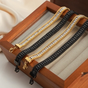 Chic 18K gold plated titanium steel bracelets with geometric cubic zirconia accents