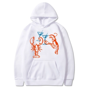Sweat à capuche blanc avec motif homard martini et poche kangourou vue à plat