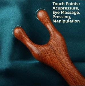 Detail of sandalwood massager Y-shaped design for acupoint and eye massage points