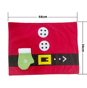 Detail of Santa suit placemat with belt design showing 44cm by 34cm dimensions
