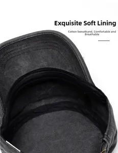 Detail of the soft cotton lining and breathable sweatband inside the washed military cap