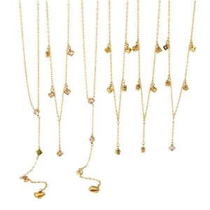 18k gold plated stainless steel Y-pendant necklace with colorful zircon heart charms