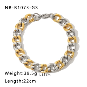 Detailed view of two-tone gold and silver chunky chain bracelet with size measurements