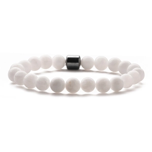 8mm white turquoise beads bracelet with black hematite cylinder accent for men