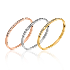 Elegant rose gold, silver and gold titanium steel bracelets with half-circle zircon inlay