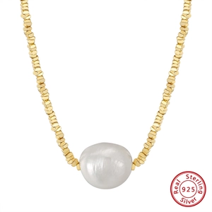Baroque pearl pendant necklace with S925 sterling silver golden beads and French style