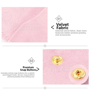 Pink velvet jewelry pouch detail showing soft fabric texture and golden metal snap button