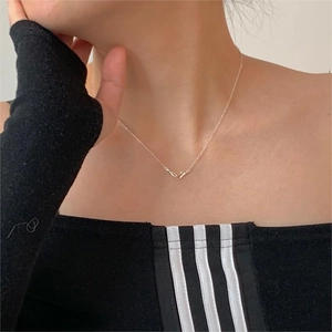 S925 sterling silver minimalist hook necklace displayed on a female neck for elegant look