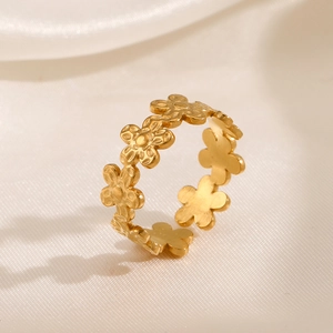Flower Ring Stainless Steel Elegant Floral Continuous Pattern Hollow Out Adjustable Open Ring For Women Chic Jewelry