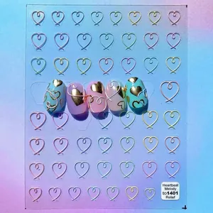 3D embossed heart nail art stickers with metallic texture for DIY manicure decoration