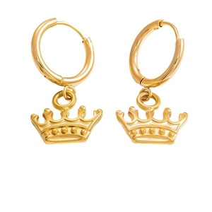 18k gold plated stainless steel hoop earrings with crown charms for women