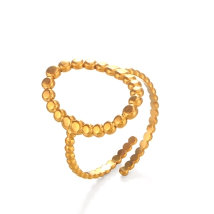 Anello regolabile placcato oro 18K con design a doppio strato e texture con perline