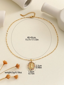 Detailed size specifications of the Virgin Mary gold pendant necklace with colorful zircons