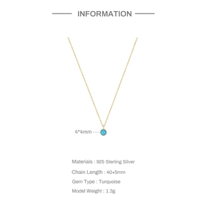 Detailed specifications of S925 sterling silver turquoise pendant necklace with dimensions