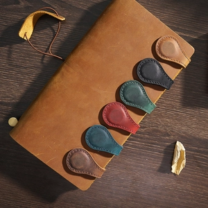 Magnetic Bookmark Clip Crazy Horse Leather Handmade Double Sided Page Marker Vintage Retro Cowhide Note Book Accessory