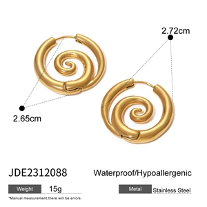 Golden spiral twisted hoop earrings in stainless steel with 2.7cm diameter size info