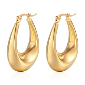 Chunky Teardrop Hoop Earrings Stainless Steel Gold Plated Hollow Waterdrop Design Simple Fashion Jewelry For Women