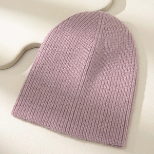 Classic taro purple ribbed knit beanie hat for winter warmth with a minimalist soft texture