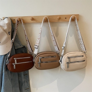 Damen Retro PU Leder Umhängetasche Doppelter Reißverschluss Brusttasche Lässige Einfarbige Modische Taillentasche Handtasche
