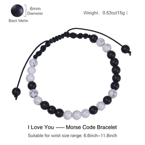 Bracelet tressé en code Morse avec perles noires mates et turquoise marbrée