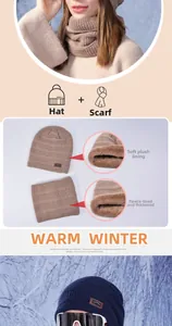 Dettaglio di set invernale cappello e scaldacollo in maglia con spessa fodera in pile caldo