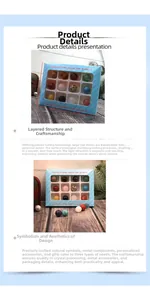 Detailed view of 12 natural stone beads set in blue window gift box for DIY jewelry