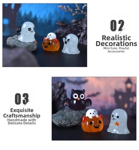 Luminous Halloween figurines with miniature owl, ghost and pumpkin resin decorations