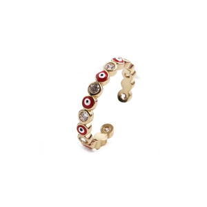 Fashionable evil eye open ring with colorful enamel and sparkling zircon wave band