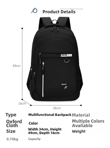 Especificaciones de tamaño de la mochila de negocios negra en oxford con varios compartimentos