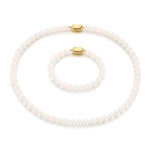 Ensemble élégant collier et bracelet en perles de verre avec fermoirs ovales dorés