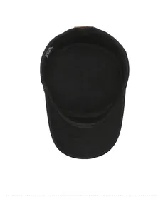Interior view of black cotton cadet hat showing quality stitching and inner structure