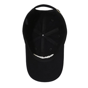Inside view of black 100% cotton baseball cap with embroidery and metal buckle