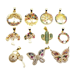 Tree Of Life Cactus Butterfly Pendants Copper Gold Plated Colorful Zircon For DIY Jewelry Making Necklace Accessories