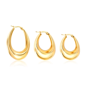 Polished 18K gold teardrop and U-shaped stainless steel hoop earrings in three sizes
