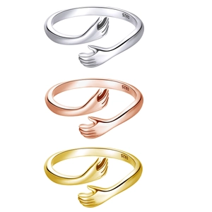 Hugging Hands Ring 925 Sterling Silver Adjustable Open Finger Jewelry Romantic Gift For Women Couples