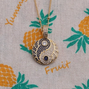 Tai Chi Yin Yang Pendant Necklace Copper Gold Plated Zircon Inlaid Ethnic Zen Jewelry Women
