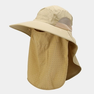 Détails du chapeau de soleil extérieur kaki avec masque et rabat de cou amovibles