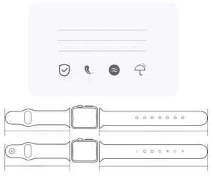 Detailed size chart for leather Apple Watch strap showing 95mm and 130mm band lengths