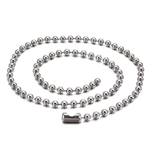 Polished silver stainless steel ball bead necklace chain in a spiral arrangement
