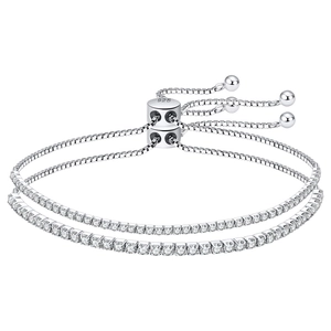 Pulsera tennis de doble capa en plata S925 con circonitas y cierre deslizante ajustable