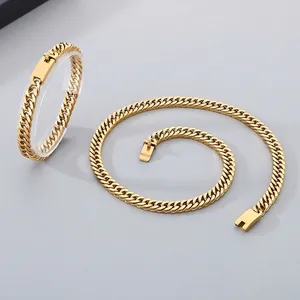 Curb Chain Necklace And Bracelet 304 Stainless Steel Vacuum Plated Hip Hop Fashion Jewelry For Men Women Gift